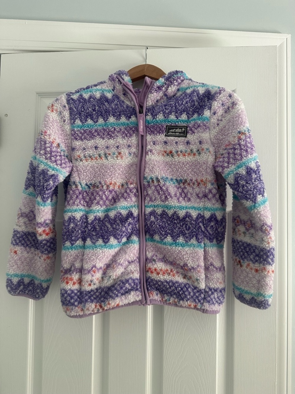 Eddie Bauer Purple, Lavender & Teal Patterned Fleece Jacket, size 10-12